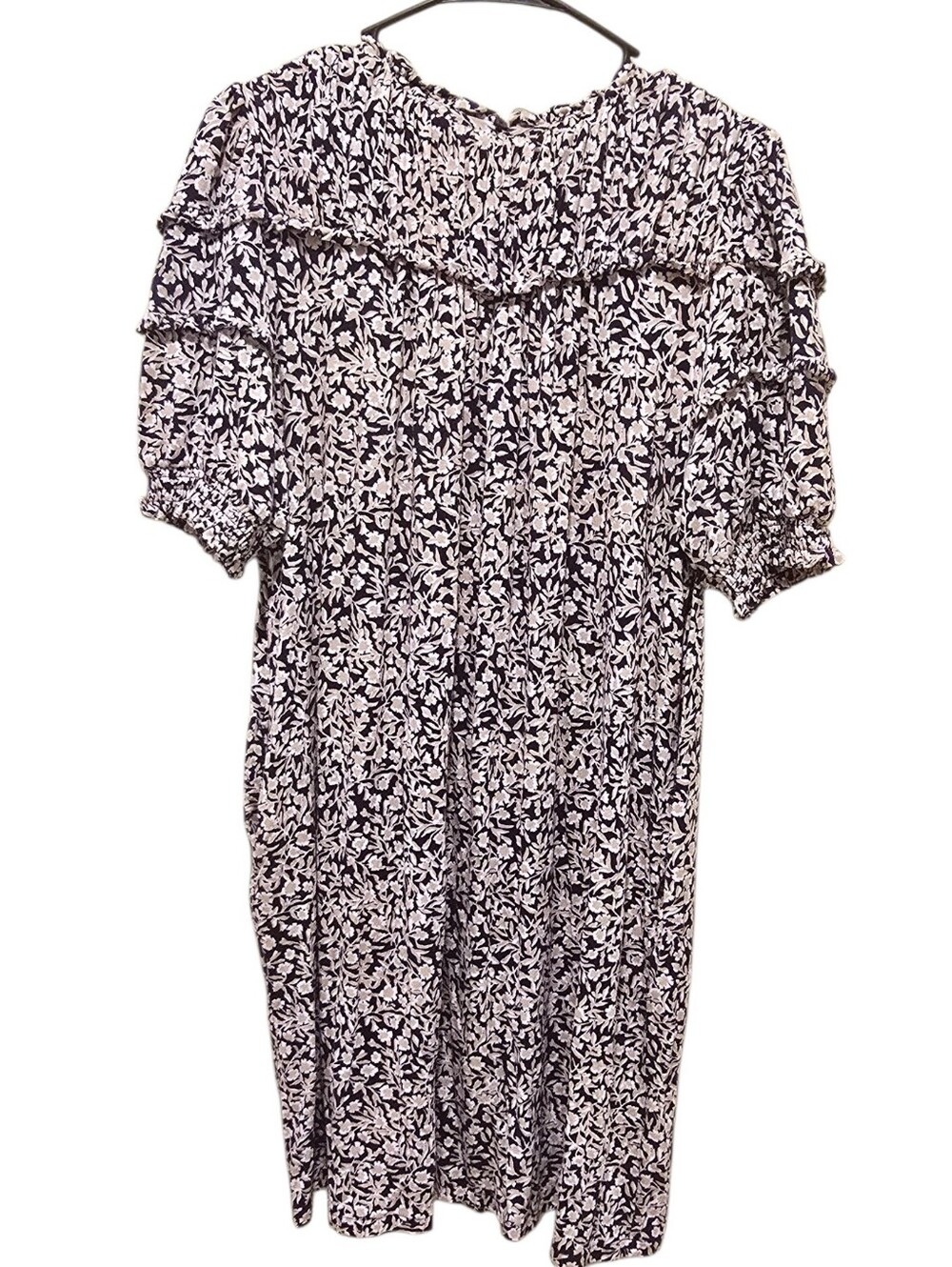 Boden Navy and Cream Floral Yoke Detail Jersey Midi Dress Size 10 - Picture 2 of 9